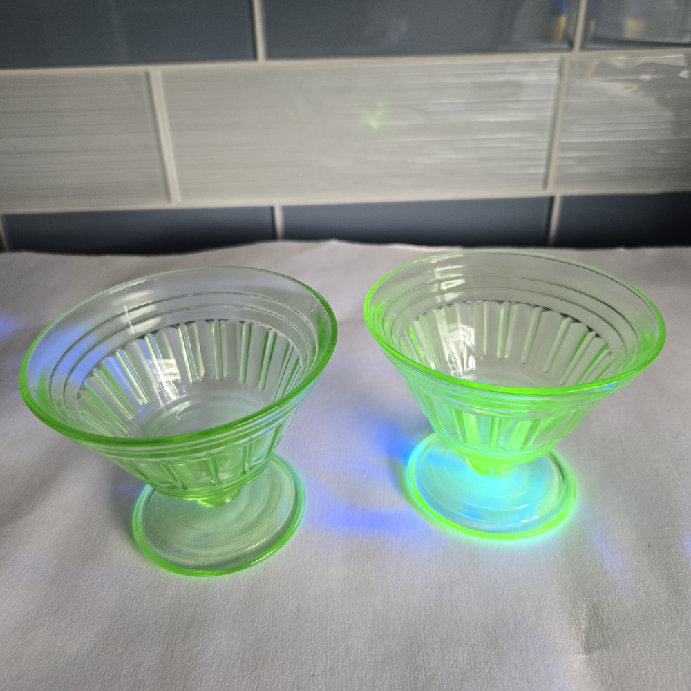 Vintage Uranium Glass Dessert Bowls (2)